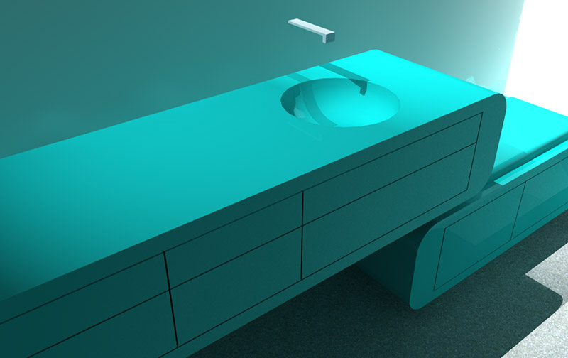 sketch up ontwerp voor een solid surface, hi-macs en corian badmeubel