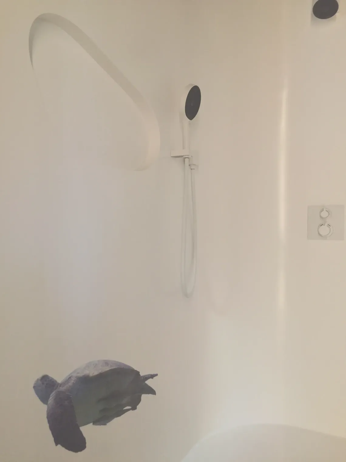 douche detail 2-Integraal ontworpen roomdivider Palissander met naadloze witte Corian douche - Typisch Hout